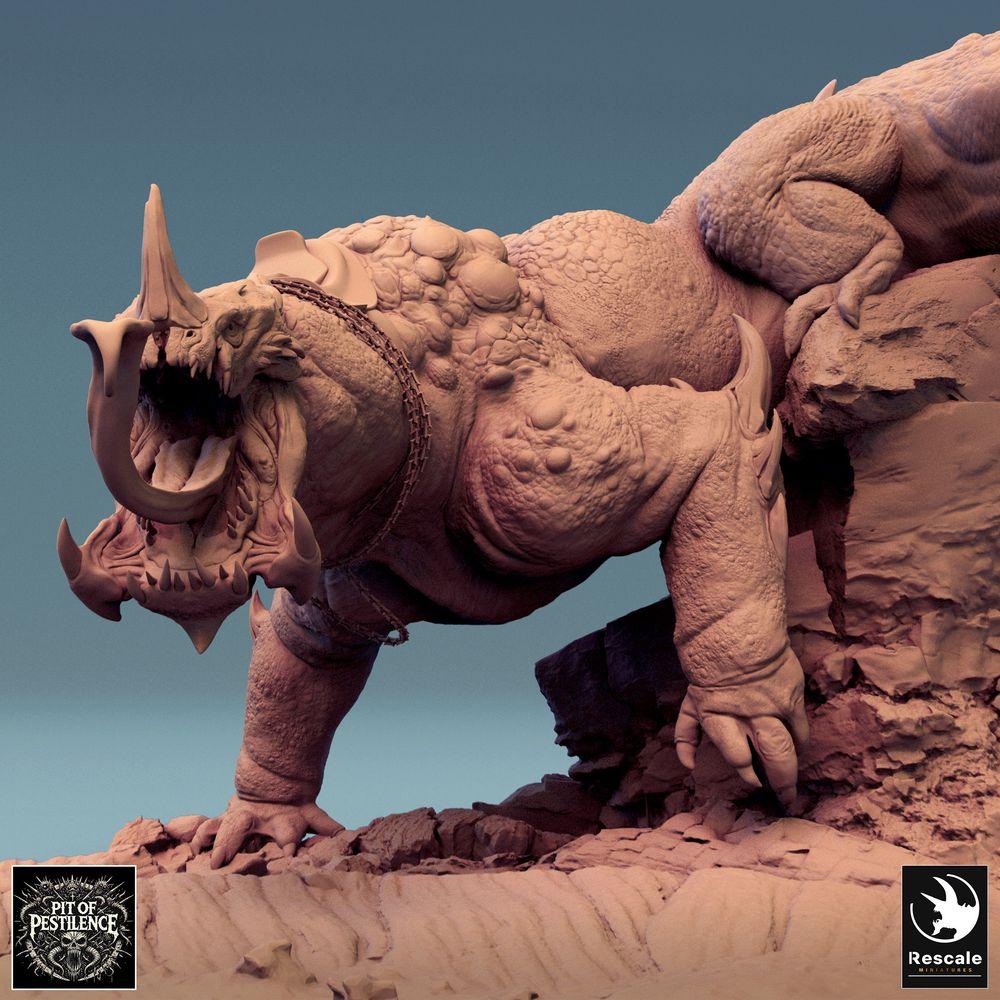 Foto del producto Tabletop 28mm Lord of the Print (LotP) 0: Miniatura de Tabletop: Jinete de bestias sobre bestia lagarto - Campeón bárbaro con alabarda, montura demoníaca, monstruo jefe, base escénica (24_08_C1)