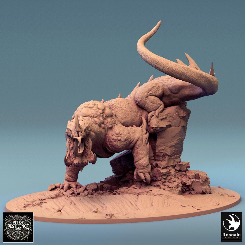 Foto del producto Tabletop 28mm Lord of the Print (LotP) 0: Miniatura de Tabletop: Jinete de bestias sobre bestia lagarto - Campeón bárbaro con alabarda, montura demoníaca, monstruo jefe, base escénica (24_08_C1)