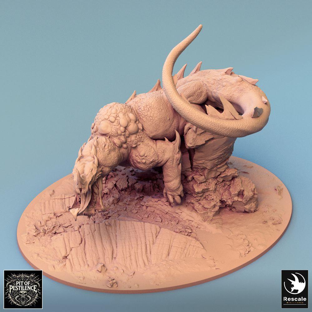 Foto del producto Tabletop 28mm Lord of the Print (LotP) 0: Miniatura de Tabletop: Jinete de bestias sobre bestia lagarto - Campeón bárbaro con alabarda, montura demoníaca, monstruo jefe, base escénica (24_08_C1)