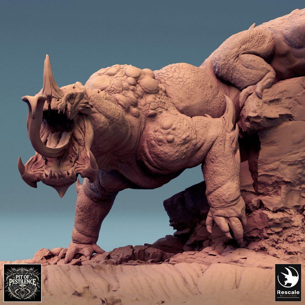 Foto del producto Tabletop 28mm Lord of the Print (LotP) 0: Miniatura de Tabletop: Jinete de bestia sobre bestia lagarto - Campeón bárbaro con alabarda, montura demoníaca, monstruo jefe, base escénica (24_08_C1)