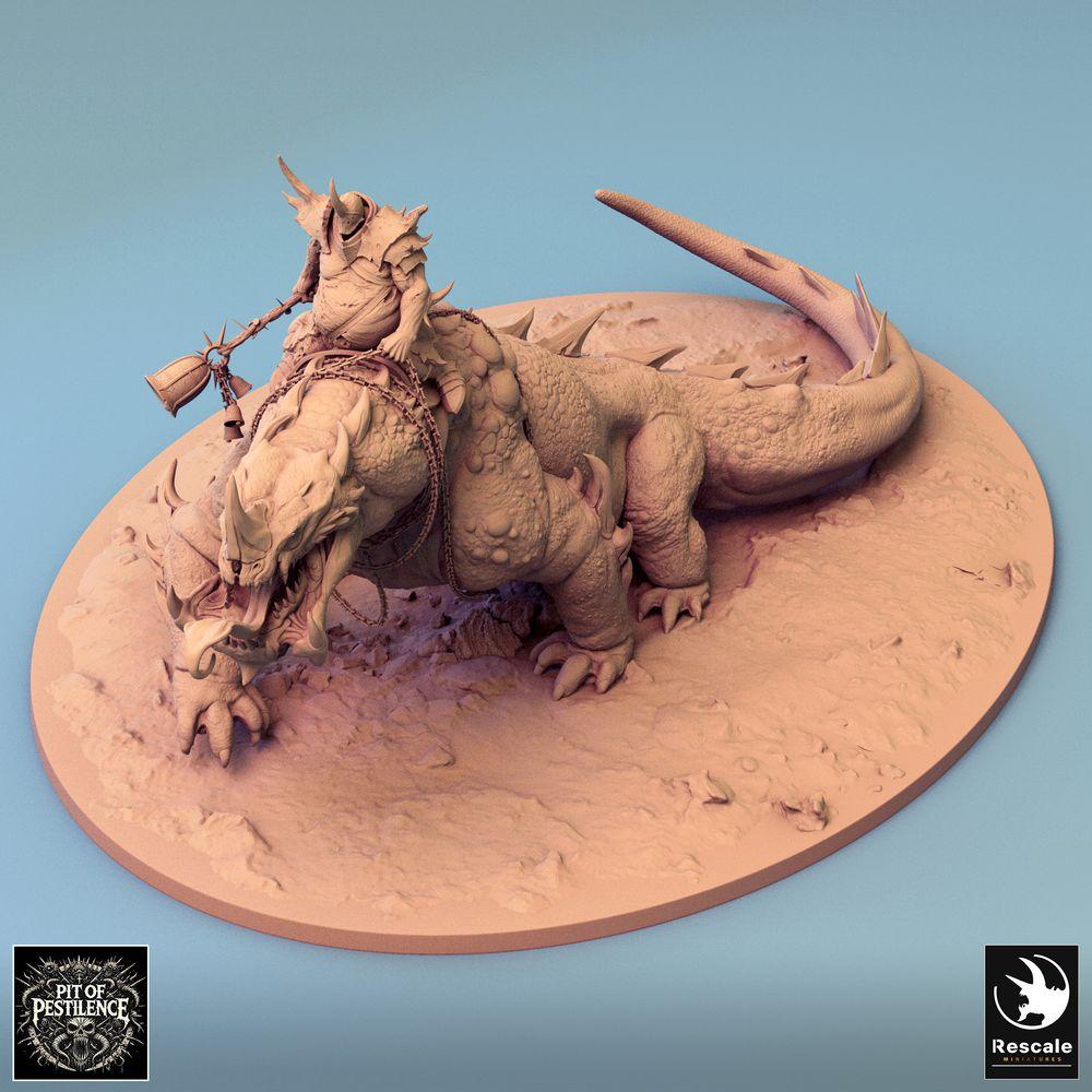 Foto del producto Tabletop 28mm Lord of the Print (LotP) 0: Miniatura de Tabletop: Jinete bárbaro sobre bestia pantanosa - Monstruo reptiliano dinosaurio de guerra, bestia de guerra con lanza, armadura de cadenas y silla de montar (24_08_C2)