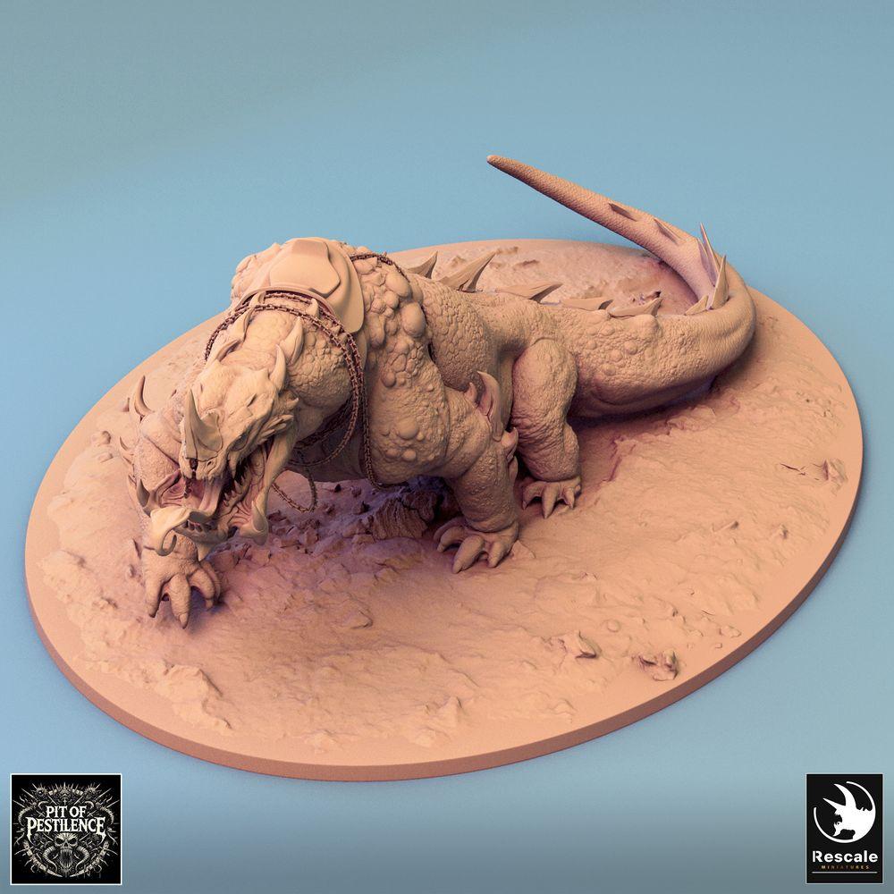 Foto del producto Tabletop 28mm Lord of the Print (LotP) 0: Miniatura de Tabletop: Jinete bárbaro sobre bestia de pantano - Monstruo reptiliano dinosaurio de guerra, bestia de guerra con lanza, armadura de cadenas y silla de montar (24_08_C2)