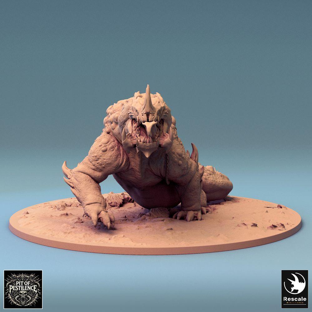 Foto del producto Tabletop 28mm Lord of the Print (LotP) 0: Miniatura de Tabletop: Jinete bárbaro sobre bestia pantanosa - Monstruo reptiliano, dinosaurio de guerra, bestia de guerra con lanza, armadura de cadenas y silla de montar (24_08_C2)