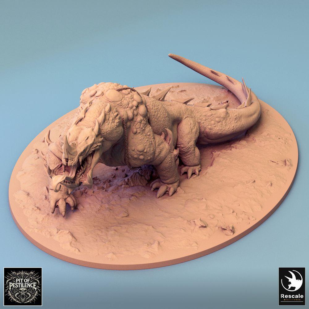 Foto del producto Tabletop 28mm Lord of the Print (LotP) 0: Miniatura de Tabletop: Jinete bárbaro sobre bestia pantanosa - Monstruo reptiliano dinosaurio de guerra, bestia de guerra con lanza, armadura de cadenas y silla de montar (24_08_C2)