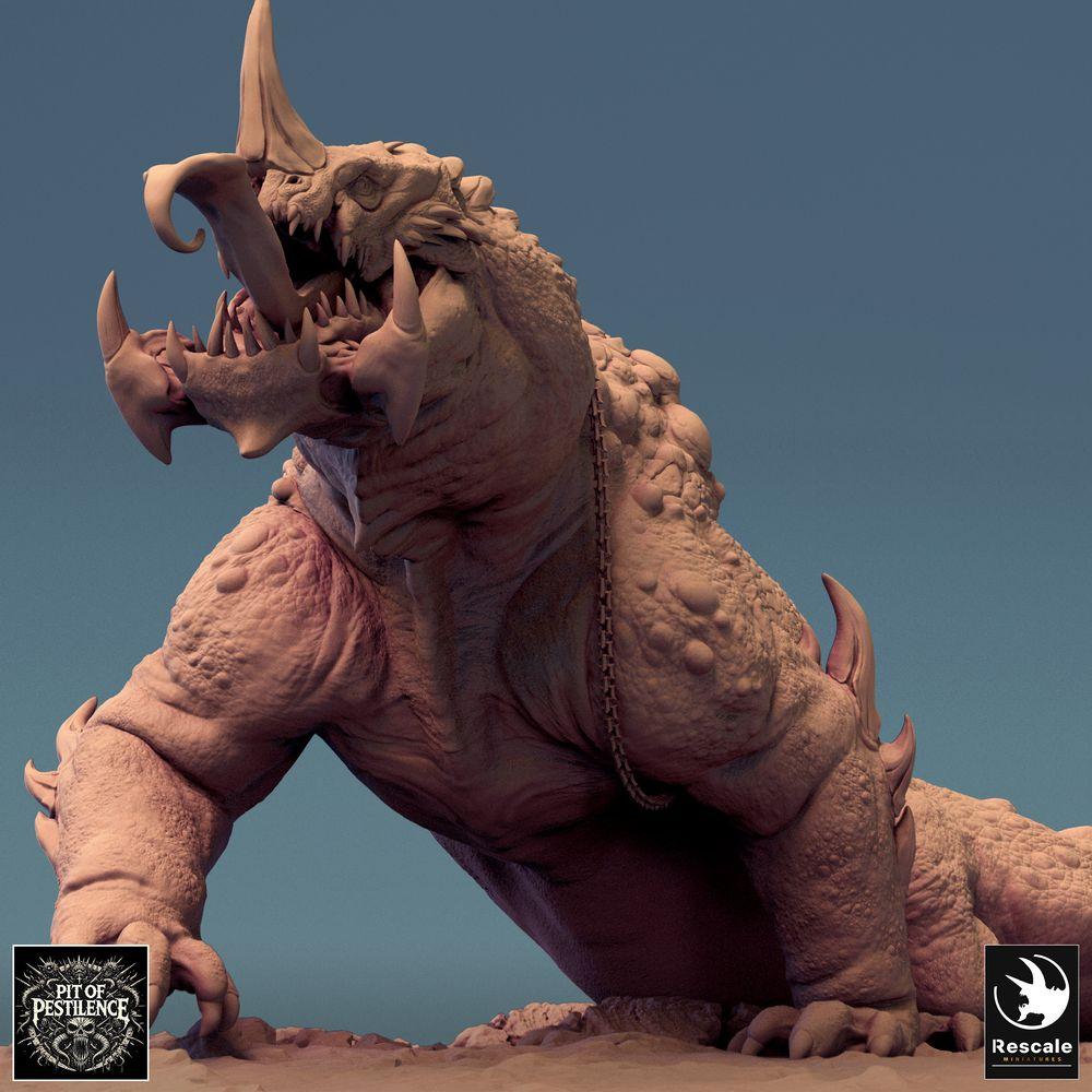 Foto del producto Tabletop 28mm Lord of the Print (LotP) 0: Miniatura de Tabletop: Jinete bárbaro sobre bestia pantanosa - Monstruo reptiliano, dinosaurio de guerra, bestia de guerra con lanza, armadura de cadenas y silla de montar (24_08_C2)