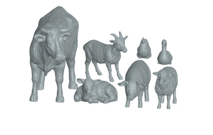Foto del producto figura de animal diorama, modelismo: 0: 7 figuras de animales de granja: vaca, cabra, oveja, cerdo, gallina, ganso y cordero (Ref a052)