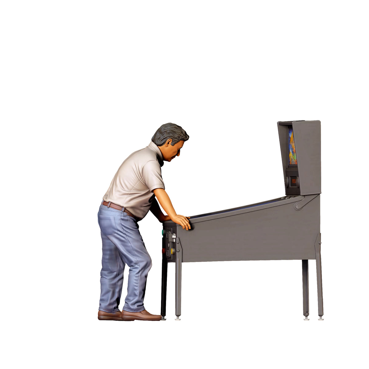 Diorama Modellbau Produktfoto 2: Stehende Figur: Mann am Flipperautomaten mit beiden Händen (Ref. Nr. 519)