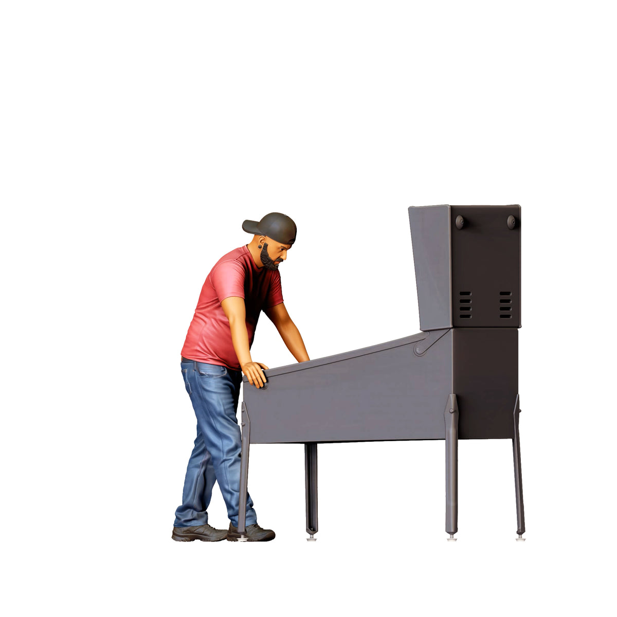 Diorama Modellbau Produktfoto 2: Stehende Figur: Mann nach vorn gebeugt am Flipperautomaten (Ref. Nr. 521)