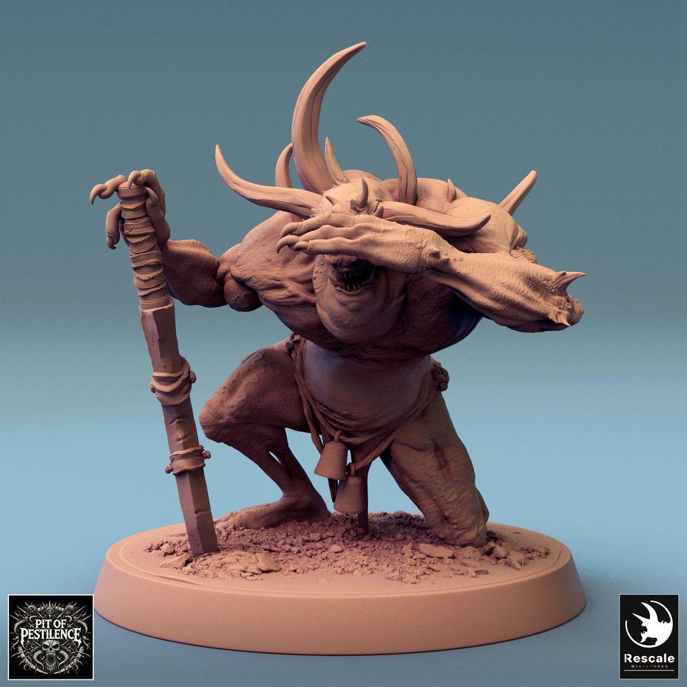Foto del producto Tabletop 28mm Lord of the Print (LotP) 0: Miniatura de Tabletop: Bestia demoníaca / Portador de plagas - Ogro mutante con maza, cuernos y garras, jefe enemigo rugiente, troll de túnel (24_08_F3)
