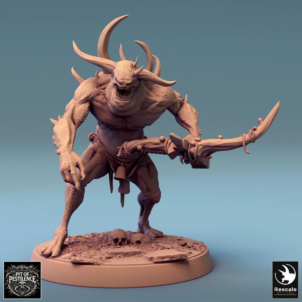 Foto del producto Tabletop 28mm Lord of the Print (LotP) 0: Miniatura de Tabletop: Demonio titán, monstruo del caos, bestia infernal - monstruo jefe con guadaña de dos manos, cuernos y garras (24_08_F6)