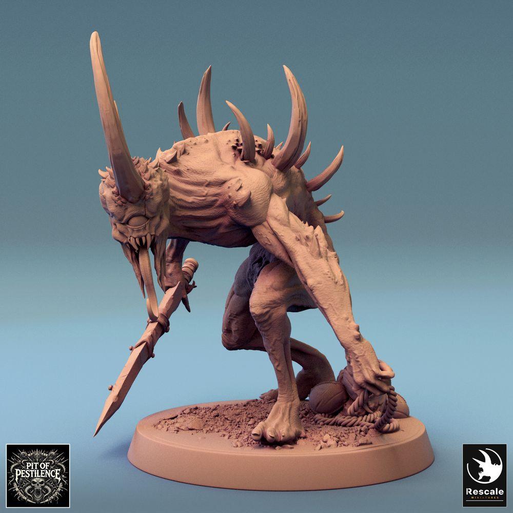 Foto del producto Tabletop 28mm Lord of the Print (LotP) 0: Miniatura de Tabletop: Demonio sirviente podrido con espada, bestia infernal, bestia espinosa, guerrero bestia acechante con trofeo (24_08_F13)