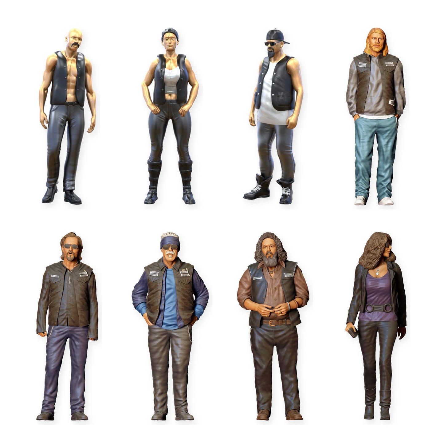 Diorama Figuren-Set: Biker und Motorradgang (Nr. S67) – STL-geprüfte Übersicht aller enthaltenen unbemalten Resinfiguren
