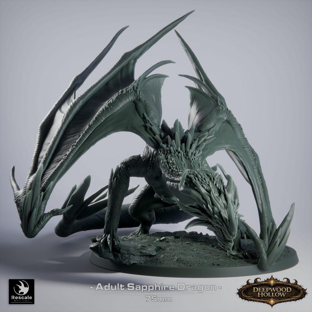 Foto del producto Tabletop 28mm Lord of the Print (LotP) 3: Tabletop Miniatura: Saphirdrache (Sapphire Dragon, adulto), Cristal Dragón, Dragón de gema, Dragón grande, monstruo jefe, listo para saltar, ataque de aliento (26_03_C1)