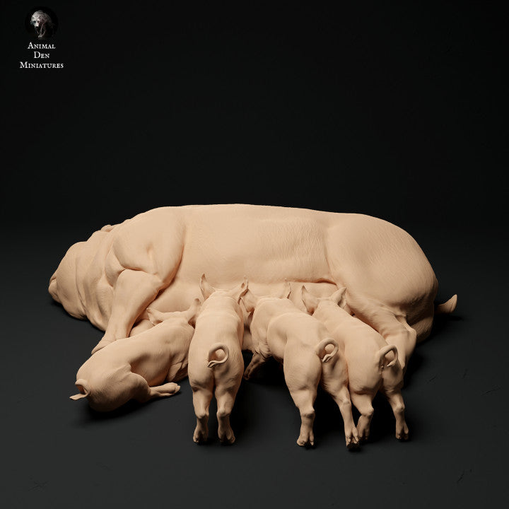 Produktfoto Tier Figur Diorama, Modellbau: 0: Bauernhof Tier Figuren: Sau und Ferkel (1 Modell) - Berkshire Pig