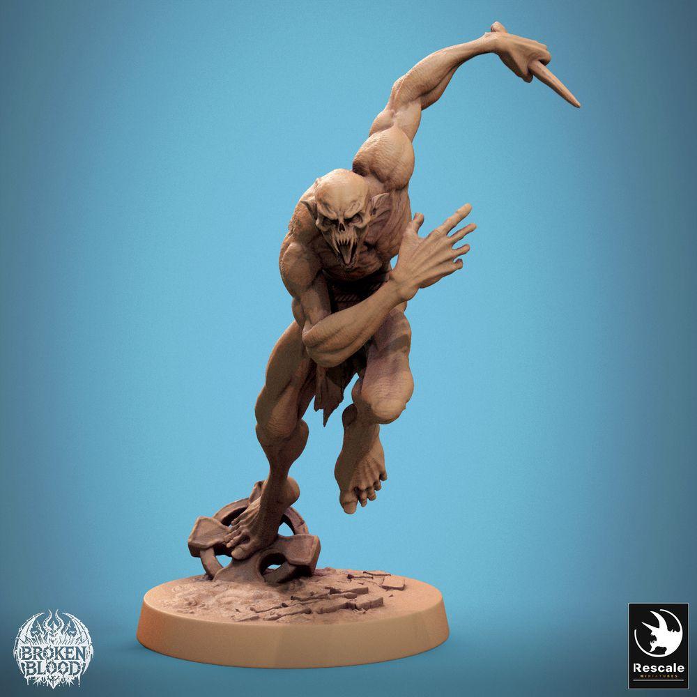 Foto del producto Tabletop 28mm Lord of the Print (LotP) 0: Miniatura de Tabletop: Ghoul salvaje en ataque saltante con garras - Ghoul, monstruo no muerto, bestia depredadora, acechador nocturno, jefe/élite enemigo (24_11_B1)