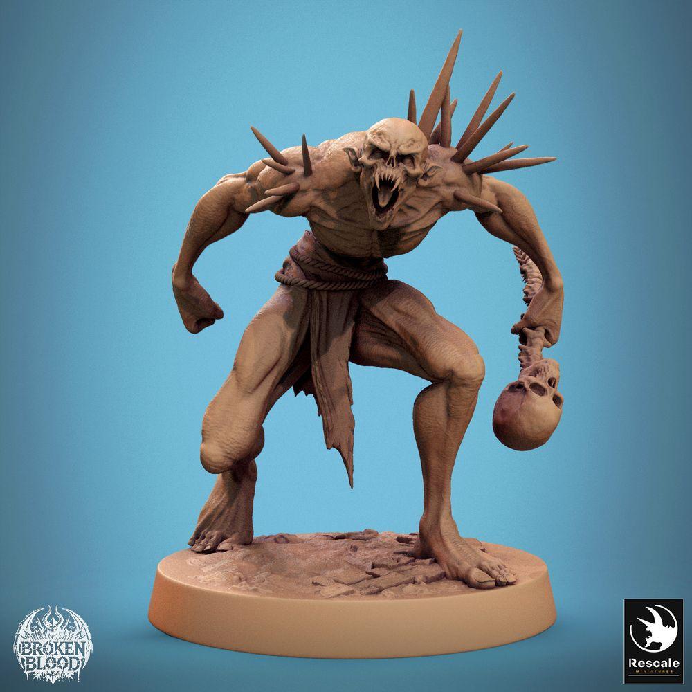 Foto del producto Tabletop 28mm Lord of the Print (LotP) 0: Miniatura de Tabletop: Berserker Ghoul Salvaje, Ghoul Espinoso con Garrote de Columna Vertebral y Cráneo, jefe no muerto rugiente (24_11_B3)