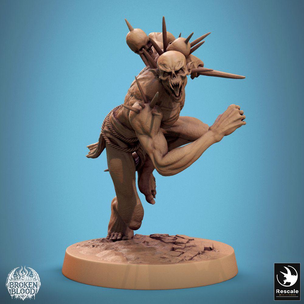 Foto del producto Tabletop 28mm Lord of the Print (LotP) 0: Figura de fantasía: Ghoul salvaje Höllenbrut - berserker demoníaco en carga, carnicero de combate cuerpo a cuerpo con garras, espinas óseas y trofeos (24_11_B5)