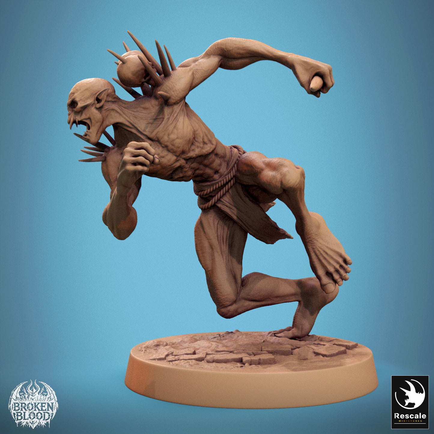 Foto del producto Tabletop 28mm Lord of the Print (LotP) 1: Figura de fantasía: Ghoul salvaje Höllenbrut - berserker demoníaco en carga, carnicero de combate cuerpo a cuerpo con garras, espinas óseas y trofeos (24_11_B5)