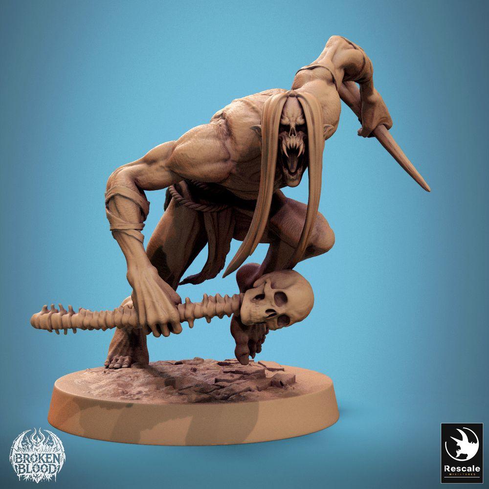 Foto del producto Tabletop 28mm Lord of the Print (LotP) 0: Miniatura de Tabletop: Ghoul Salvaje en ataque, Bestia de la Tumba y Asesino del Culto de Huesos, ladrón no muerto con daga y maza ósea hecha de columna vertebral (24_11_B7)