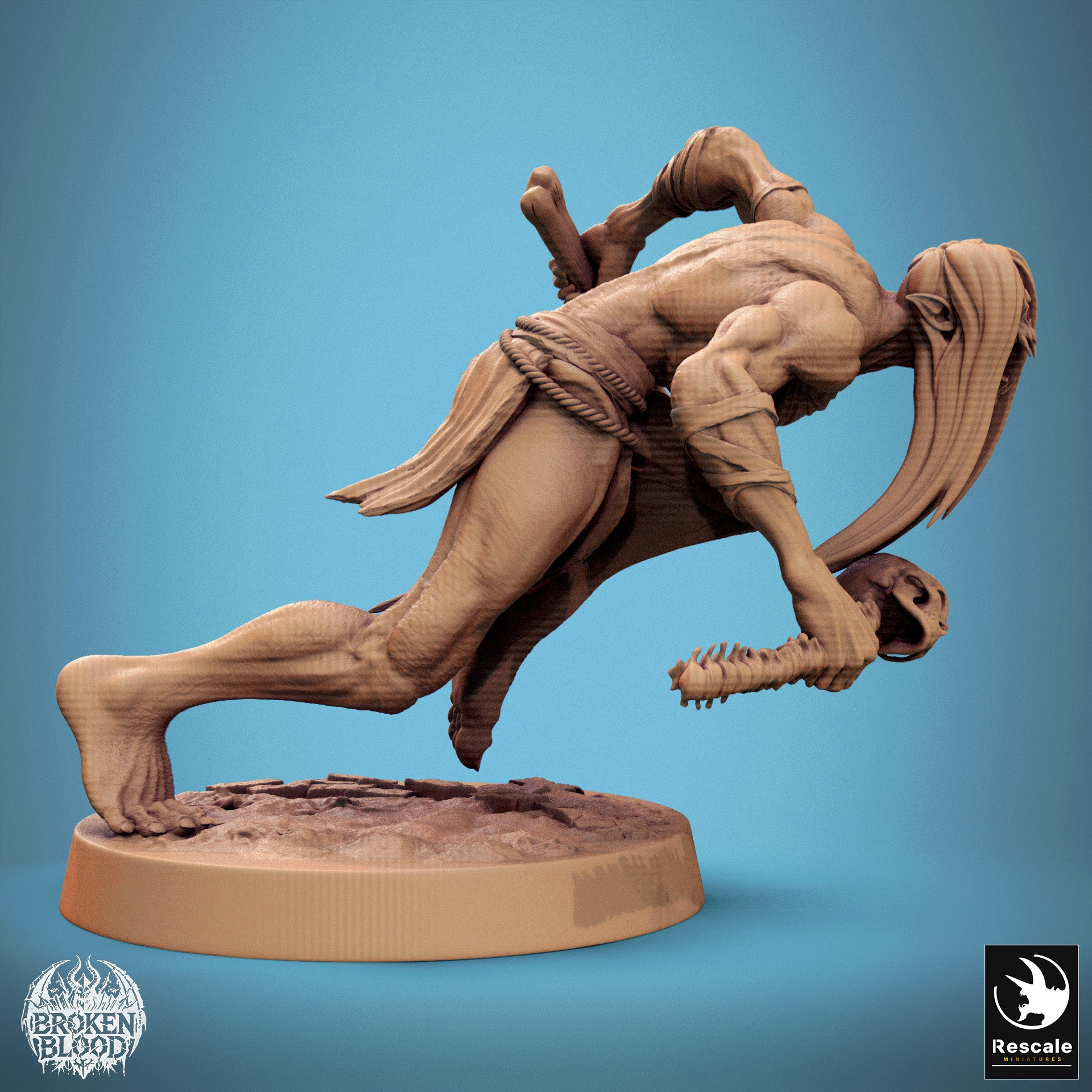 Foto del producto Tabletop 28mm Lord of the Print (LotP) 1: Miniatura de Tabletop: Ghoul Salvaje en el asalto, Bestia de la Tumba y Asesino del Culto de Huesos, saqueador no muerto con daga y maza de huesos hecha de columna vertebral (24_11_B7)