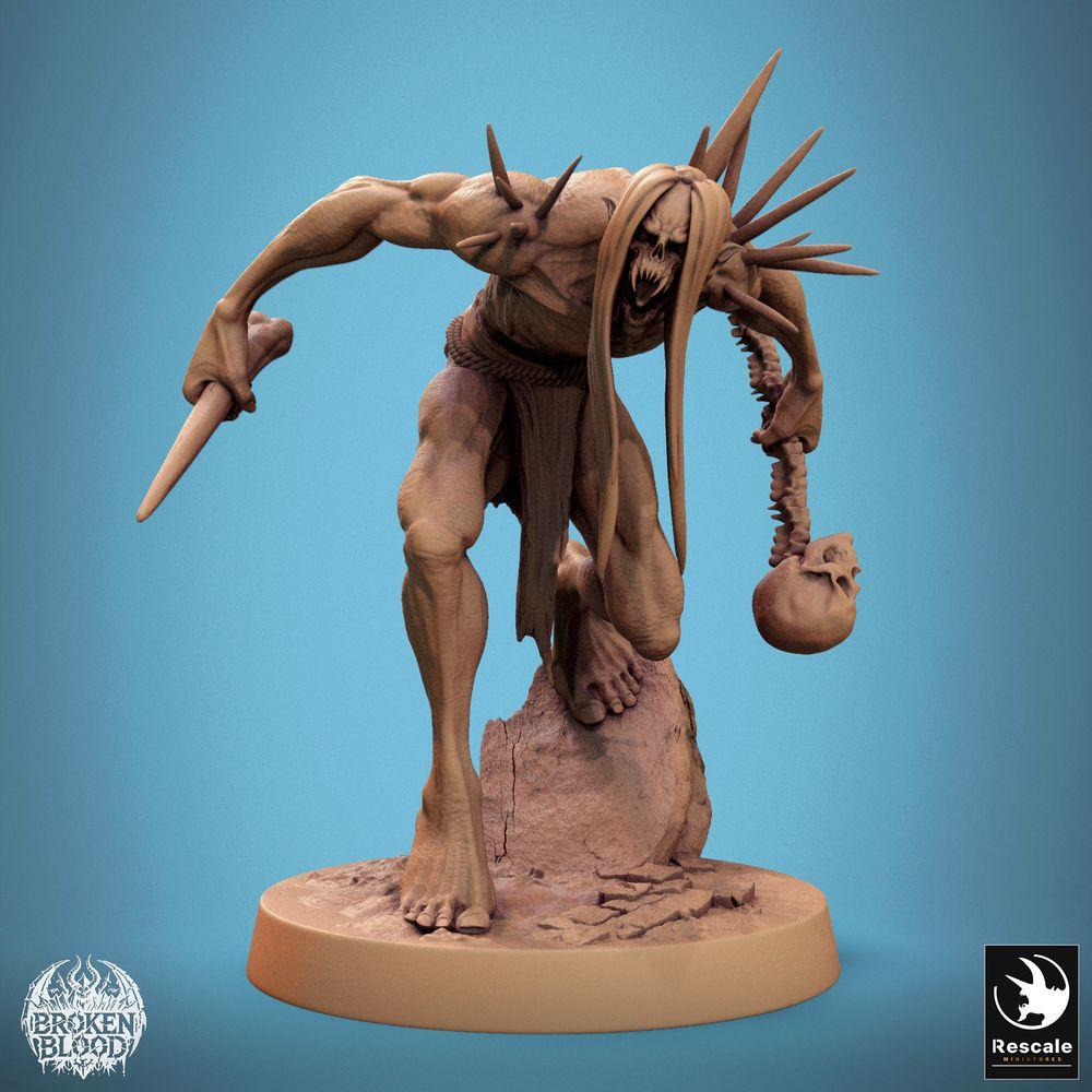 Foto del producto Tabletop 28mm Lord of the Print (LotP) 0: Miniatura de Tabletop: Ghoul Salvaje, Cazador No Muerto y Carnicero del Culto de Huesos con Daga de Hueso y Maza de Columna Vertebral, agazapado y lanzándose hacia adelante (24_11_B9)