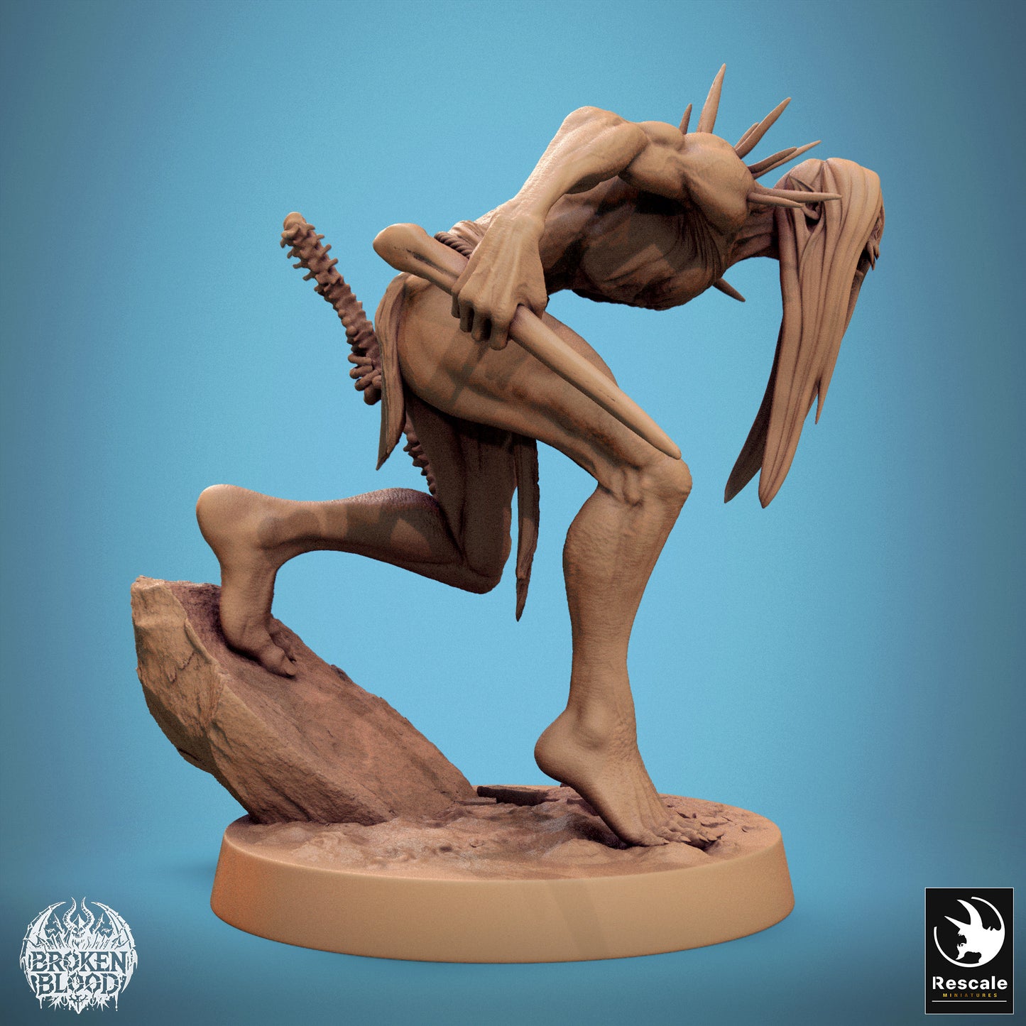 Foto del producto Tabletop 28mm Lord of the Print (LotP) 1: Miniatura de Tabletop: Ghoul Salvaje, Cazador No Muerto y Carnicero del Culto de Huesos con Daga de Hueso y Maza de Columna Vertebral, agazapado y lanzándose hacia adelante (24_11_B9)