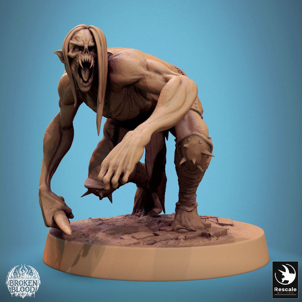 Foto del producto Tabletop 28mm Lord of the Print (LotP) 0: Miniatura de fantasía: Ghoul salvaje, acechante y reptante, bestia del hambre con garras largas, jefe de mazmorras y oponente de skirmish (24_11_B11)
