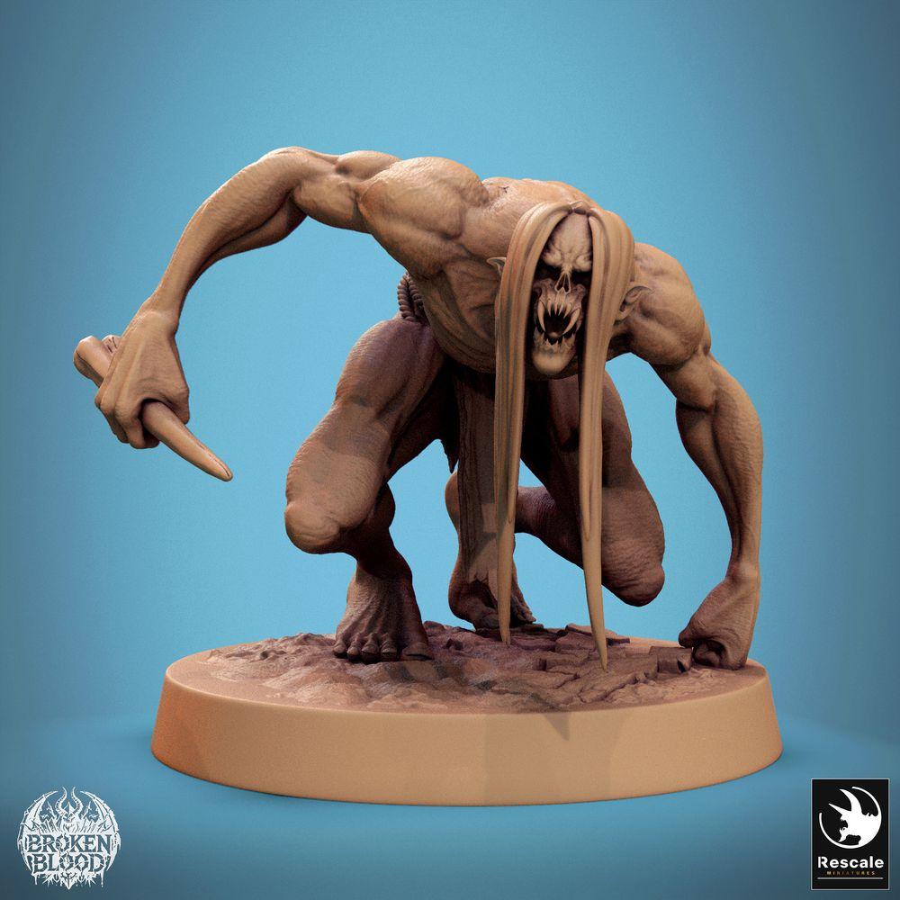 Foto del producto Tabletop 28mm Lord of the Print (LotP) 0: Miniatura de Tabletop: Ghoul/Ghul salvaje, muerto viviente agazapado con garras y cuchillo - Criatura de tumba para Dungeon y Skirmish (24_11_B15)