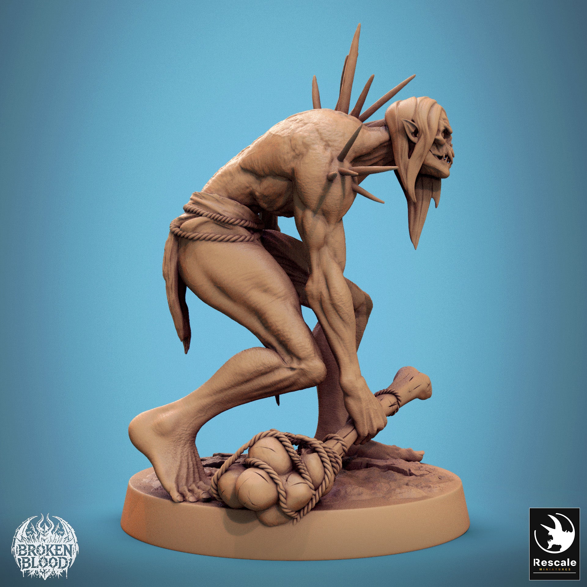 Foto del producto Tabletop 28mm Lord of the Print (LotP) 1: Figura de fantasía: Guerrero ghoul salvaje con maza de hueso y daga de hueso - Mutante no muerto, horror espinoso, jefe de mazmorras (24_11_B21)
