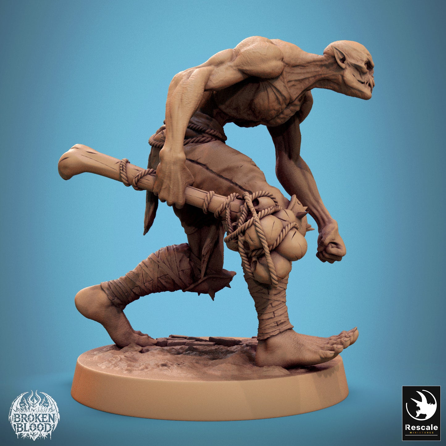 Foto del producto Tabletop 28mm Lord of the Print (LotP) 1: Miniatura de Tabletop: Berserker Ghoul Salvaje, coloso no muerto con bolsa de trofeos de cráneos y puño de golpe espinoso (24_11_B27)
