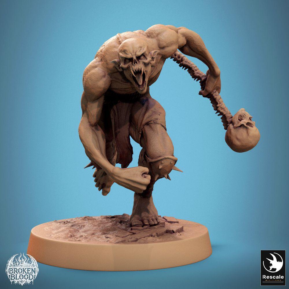 Foto del producto Tabletop 28mm Lord of the Print (LotP) 0: Miniatura de Tabletop: Berserker Ghoul Salvaje, matón no muerto con maza de cráneo, en carga (24_11_B29)