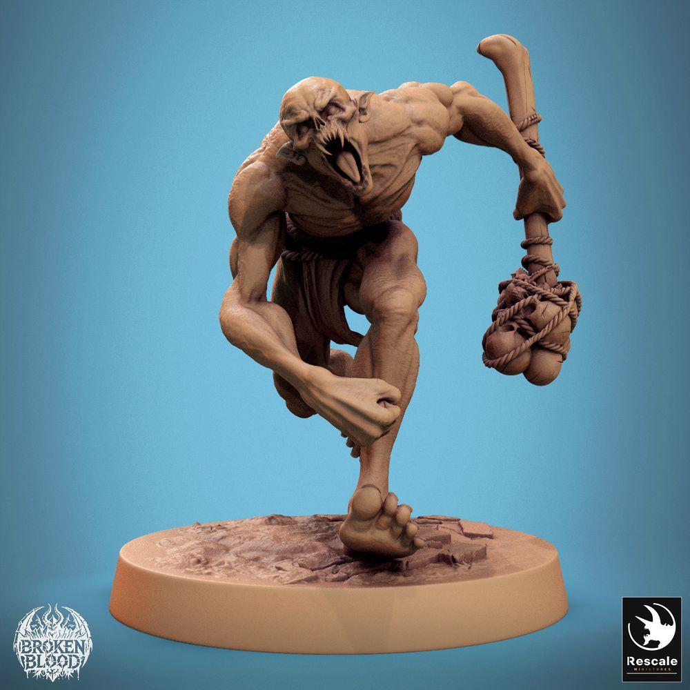 Foto del producto Tabletop 28mm Lord of the Print (LotP) 0: Miniatura de Tabletop: Ghoul salvaje en carrera, guerrero con maza, enemigo de mazmorras, monstruo jefe, ogro troll gigante, criatura Grimdark (24_11_B31)