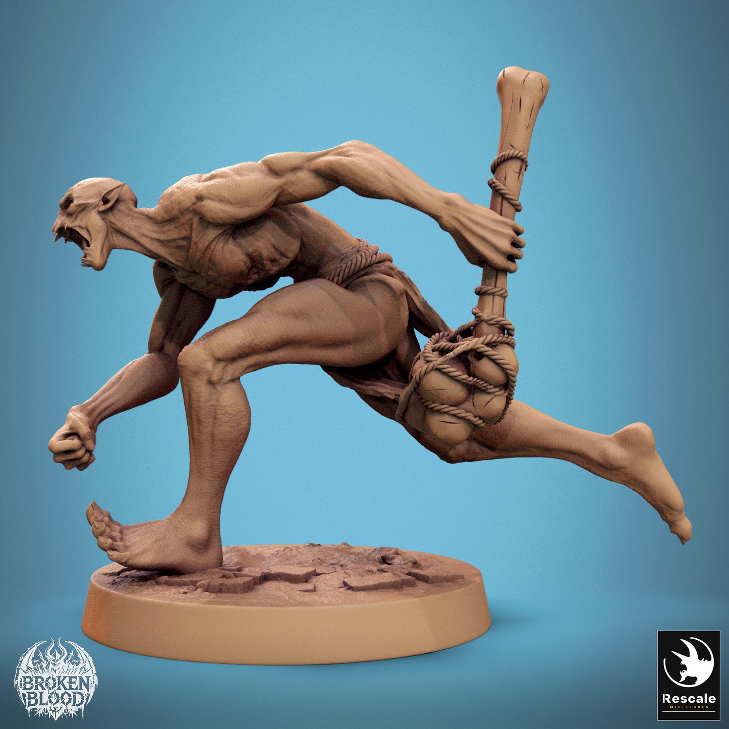 Foto del producto Tabletop 28mm Lord of the Print (LotP) 1: Miniatura de Tabletop: Ghoul salvaje en carrera, guerrero con maza, enemigo de mazmorras, monstruo jefe, ogro troll gigante, criatura grimdark (24_11_B31)