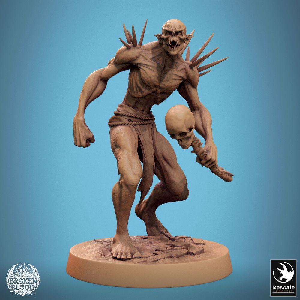 Foto del producto Tabletop 28mm Lord of the Print (LotP) 0: Miniatura de Tabletop: Campeón Ghoul Salvaje, monstruo demoníaco, jefe monstruo y combatiente cuerpo a cuerpo con maza de cráneo y espinas óseas (24_11_B35)