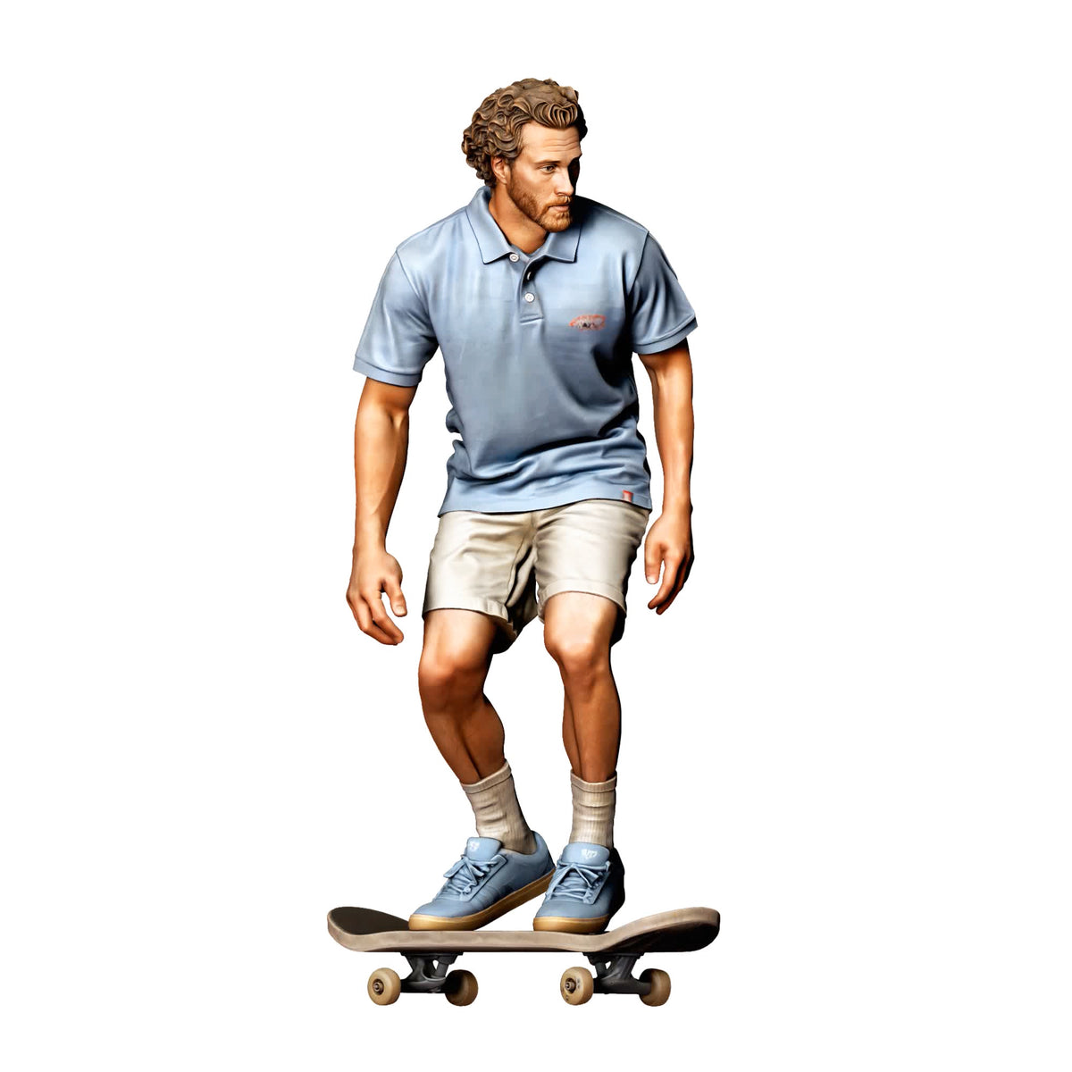 Foto de producto de modelismo para diorama 0: Figura de pie: skater con las rodillas flexionadas sobre un monopatín (Ref. n.º 528)