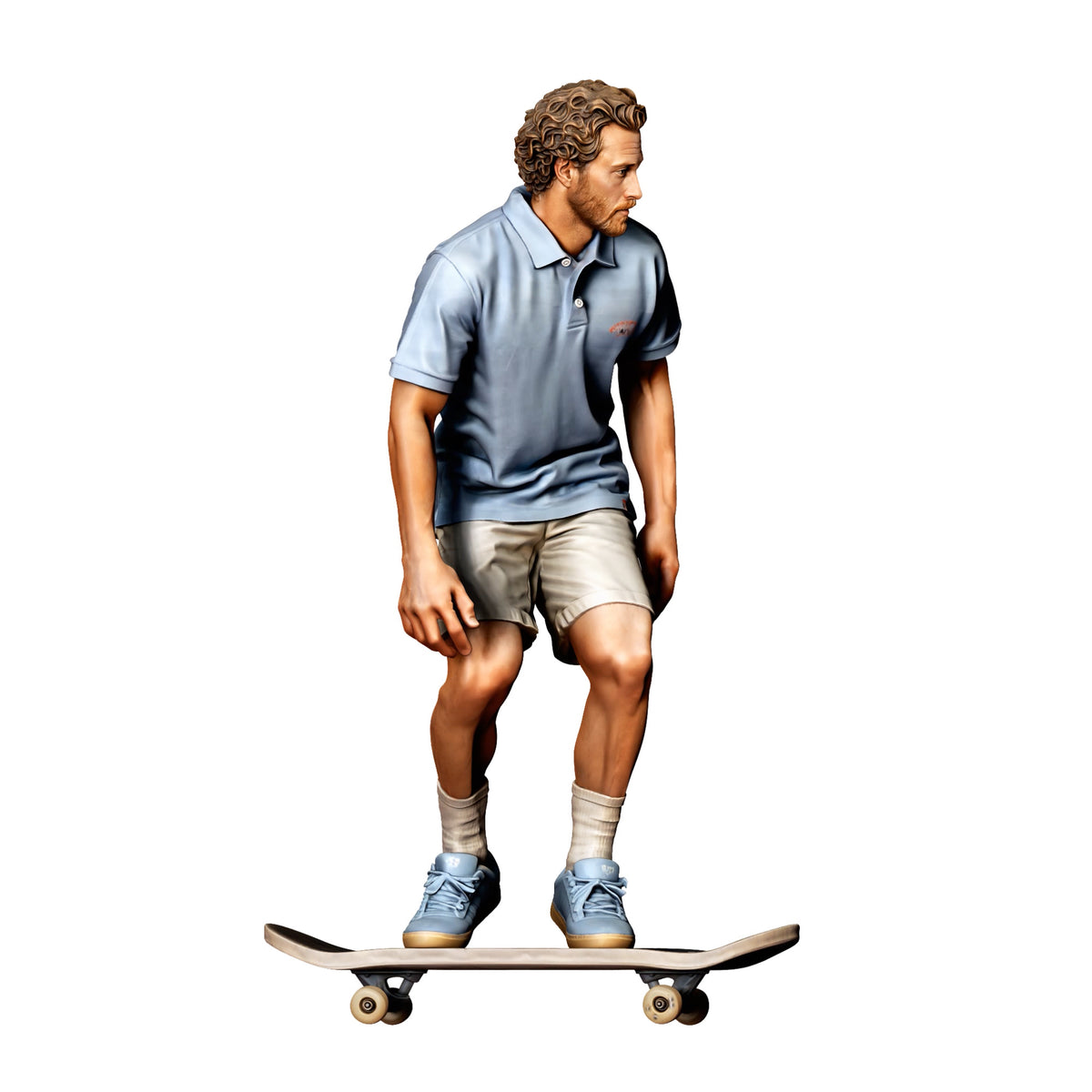 Foto de producto de maqueta para diorama 1: Figura de pie: skater con las rodillas flexionadas sobre un monopatín (Ref. n.º 528)