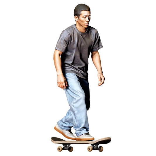 Foto de producto de modelismo para diorama 0: Figura de pie: skater en pose dinámica sobre monopatín (Ref. n.º 530)