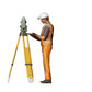 Foto del producto 0: Trabajador de la construcción con trípode: Agrimensor en el sitio de construcción