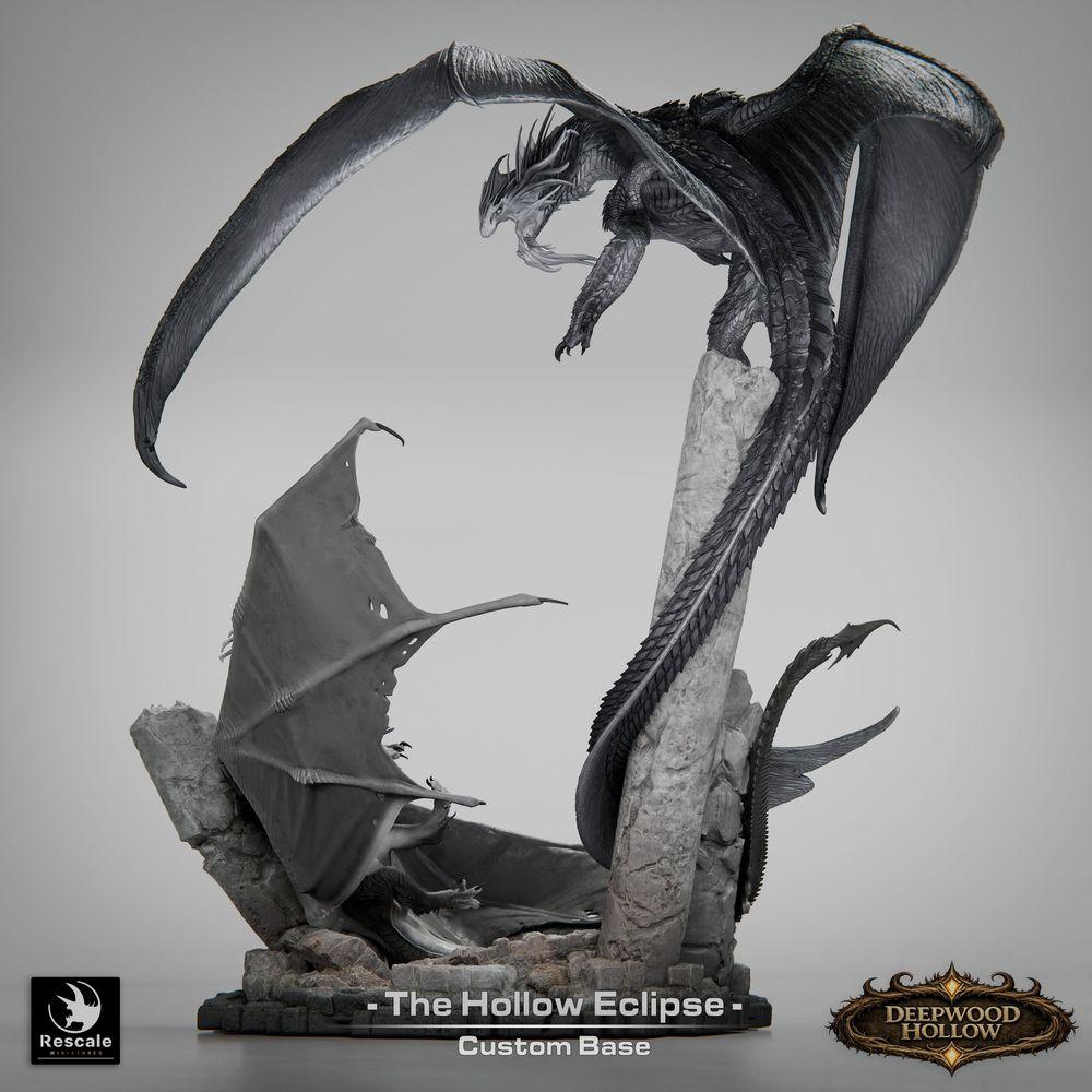 Foto del producto Tabletop 28mm Lord of the Print (LotP) 1: Figura de fantasía: Diorama de dragón Hollow Eclipse - Duelo de dragones en combate aéreo sobre picos rocosos - Jefe, enemigo final, gran modelo, miniatura de exhibición para Tabletop y Wargaming (26_03_B1)
