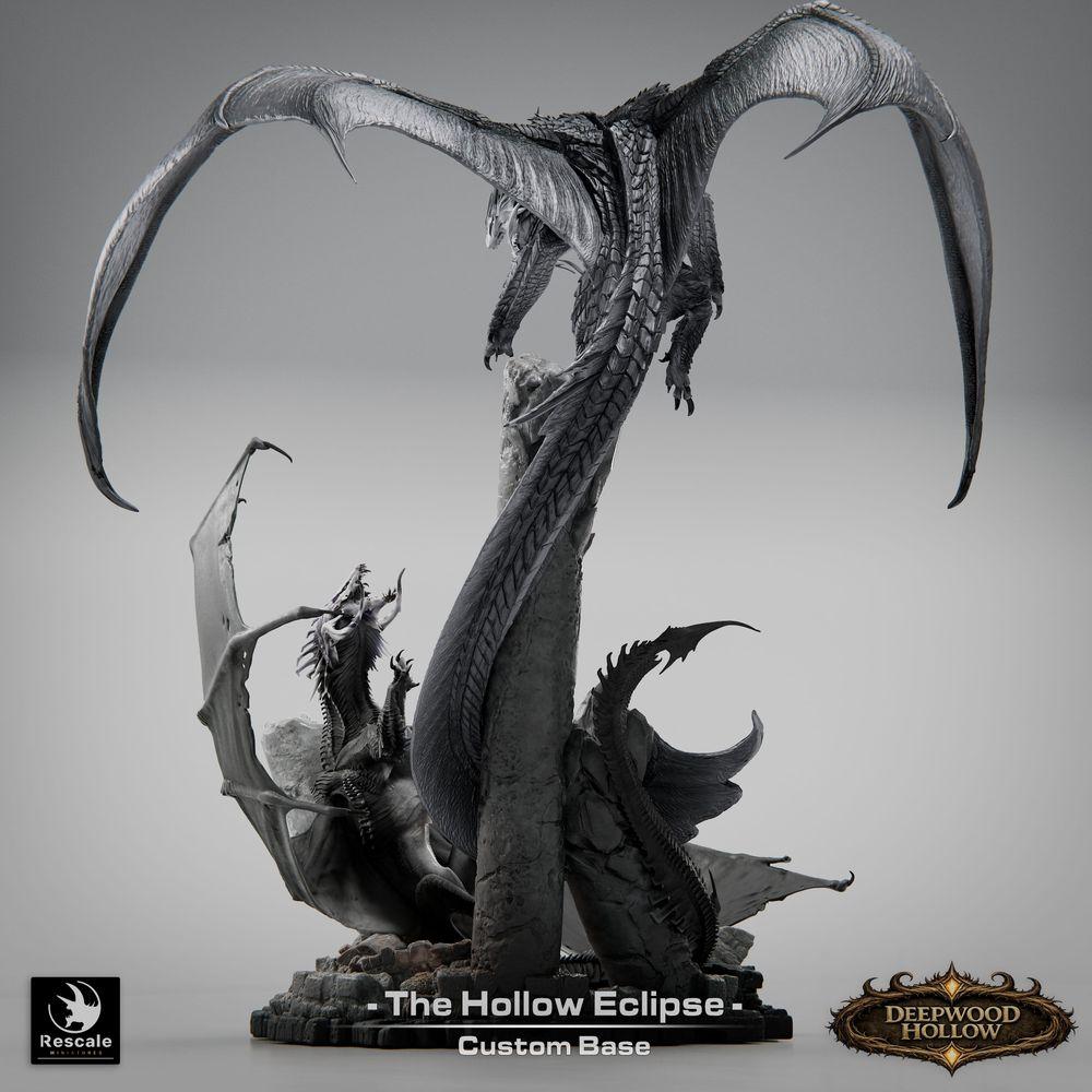 Foto del producto Tabletop 28mm Lord of the Print (LotP) 2: Figura de fantasía: Diorama del Dragón Hollow Eclipse - Duelo de dragones en combate aéreo sobre picos rocosos - Jefe monstruo, enemigo final, gran modelo, miniatura de exhibición para Tabletop y Wargaming (26_03_B1)