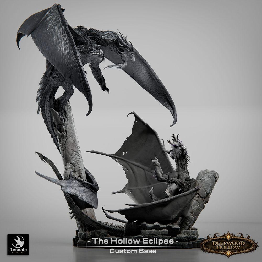 Foto del producto Tabletop 28mm Lord of the Print (LotP) 3: Figura de fantasía: Diorama de dragón Hollow Eclipse - Duelo de dragones en combate aéreo sobre picos rocosos - Jefe, enemigo final, gran modelo, miniatura de exhibición para Tabletop y Wargaming (26_03_B1)