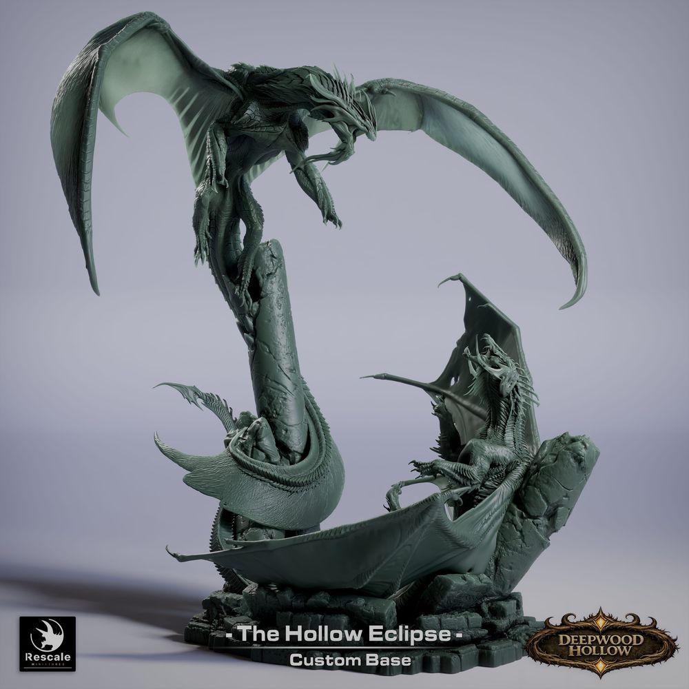 Foto del producto Tabletop 28mm Lord of the Print (LotP) 4: Figura de fantasía: Diorama de dragón Hollow Eclipse - Duelo de dragones en combate aéreo sobre picos rocosos - Jefe, enemigo final, gran modelo, miniatura de exhibición para Tabletop y Wargaming (26_03_B1)