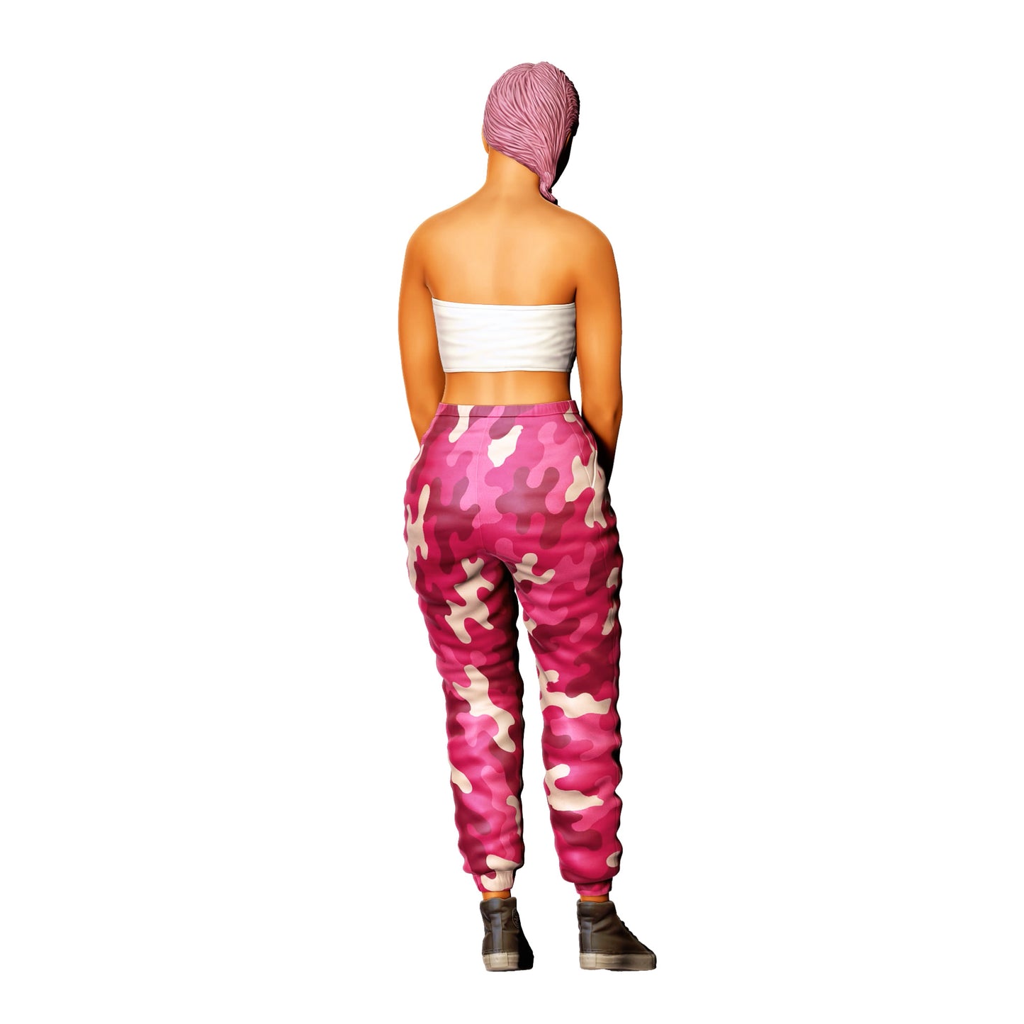 3DP Miniatures 3: Stehende Figur: Frau mit Zopf, bauchfreiem Top & Tarnhose (Ref. Nr. 470)