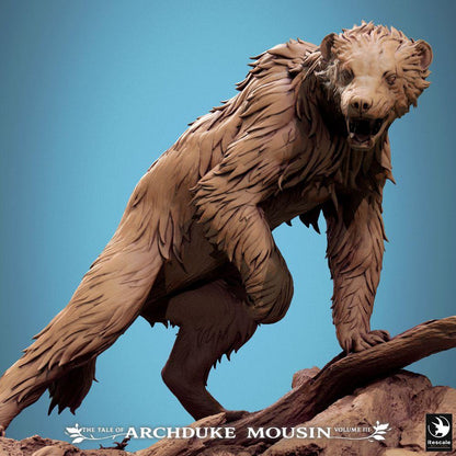 Foto del producto Tabletop 28mm Lord of the Print (LotP) 3: Miniatura de Tabletop: Oso del Terror / Hombre Bestia / Monstruo de Oso - Bestia del Bosque, miniatura de monstruo con garras largas y colmillos afilados, agazapado como un depredador sobre un tronco caído (25_07_A1)