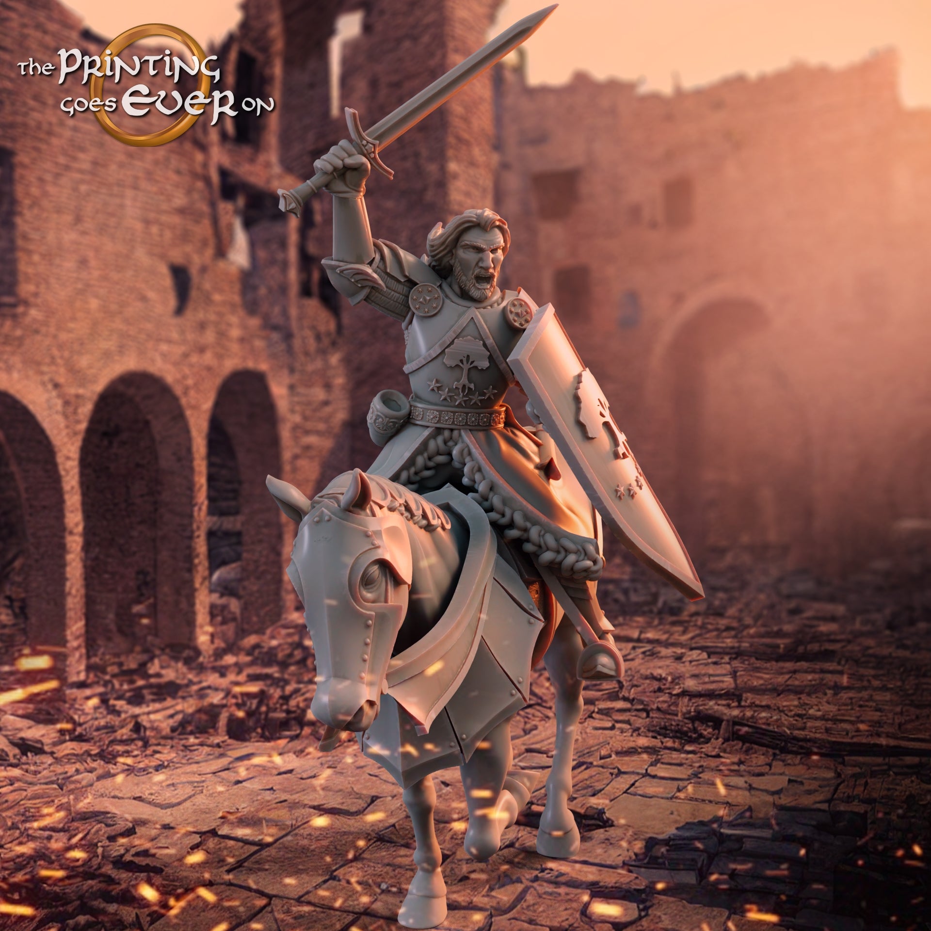 Foto del producto figura histórica medieval escala 75mm The Printing Goes Ever On (TPGEO) 0: Figuras de caballero medieval capitán jinete con espada - Líder de Gonthan