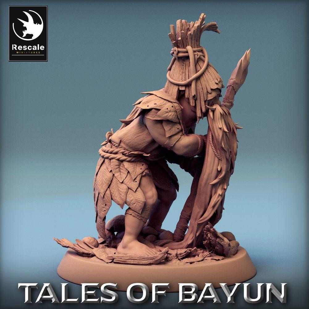 Produktfoto Tabletop 28mm Lord of the Print (LotP) 0: Fantasy Figur: Waldschamane Druide mit dornenbesetztem Stab - Stammesältester, Runenpriester, Forest Shaman Druid (24_01_A6)