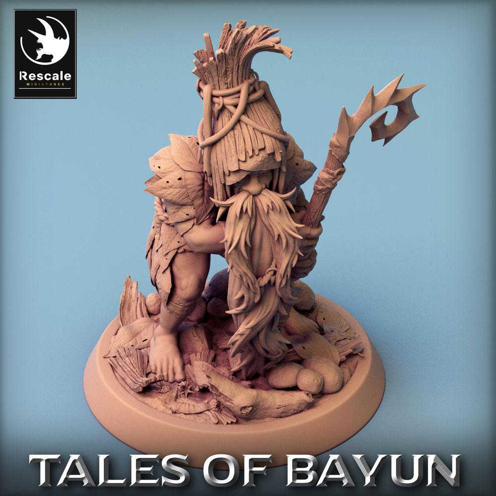 Produktfoto Tabletop 28mm Lord of the Print (LotP) 0: Fantasy Figur: Waldschamane Druide mit dornenbesetztem Stab - Stammesältester, Runenpriester, Forest Shaman Druid (24_01_A6)