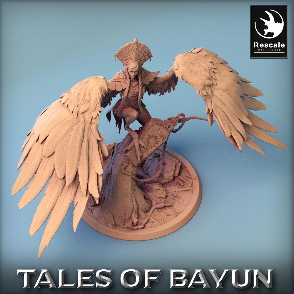Produktfoto Tabletop 28mm Lord of the Print (LotP) 0: Fantasy Figur: Engel Seraph, geflügelter Paladin, Walküre Valkyrie, Harpyie Harpy auf Zauberbuch (24_01_I4)