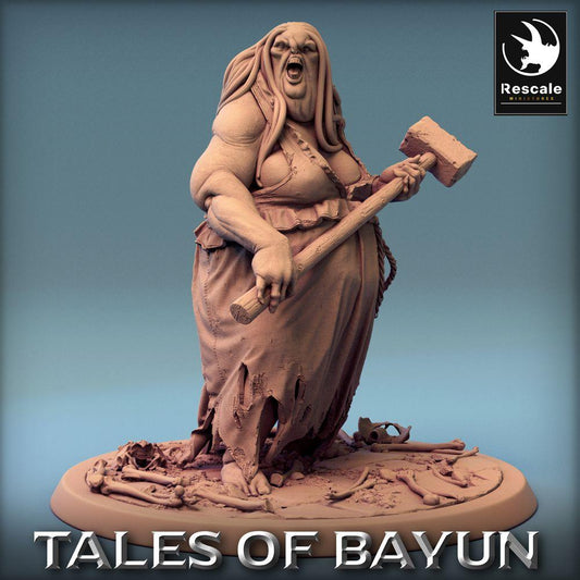 Produktfoto Tabletop 28mm Lord of the Print (LotP) 0: Tabletop Figur: Kikimora Heavy Guard - Schwere Wächterin, Ogerin/Trollberserkerin mit Zweihandhammer (24_01_D2)