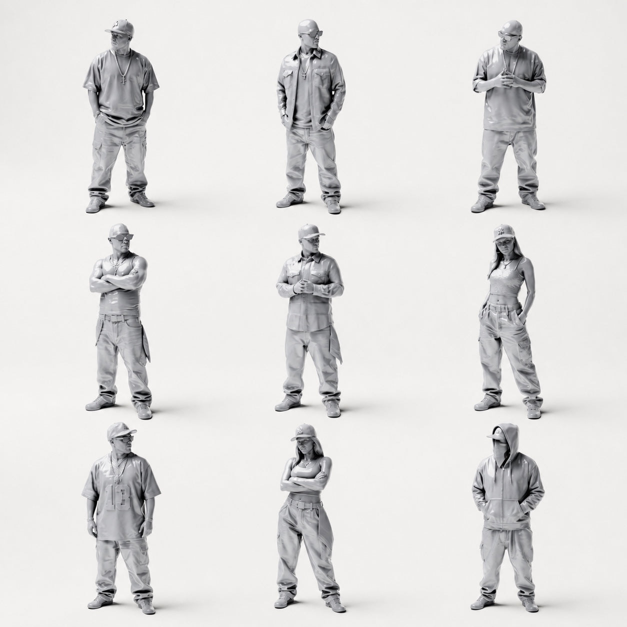 Hip-Hop, Urban y Streetwear: 9 figuras de resina sin pintar en vista abierta